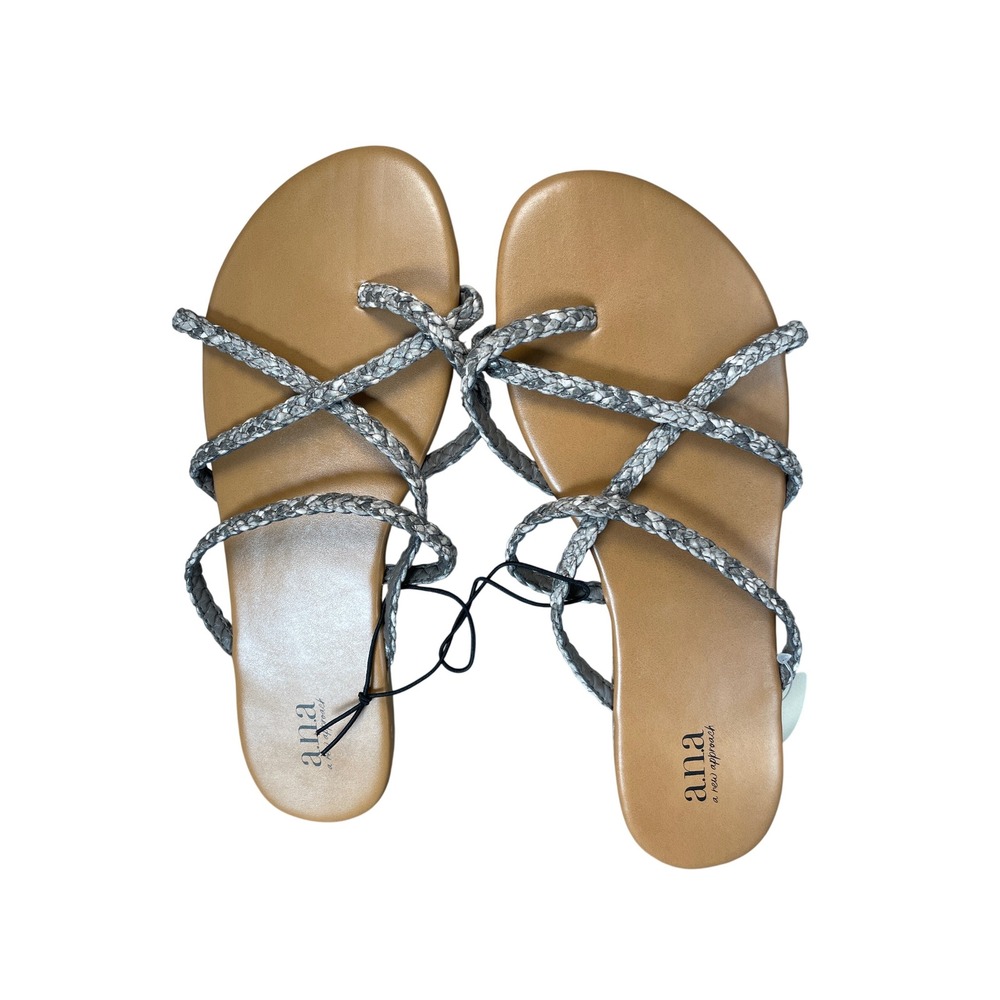 ANA A New Approach Strappy Braided Thong Sandals Silver Grey Snakeskin 9M F31517